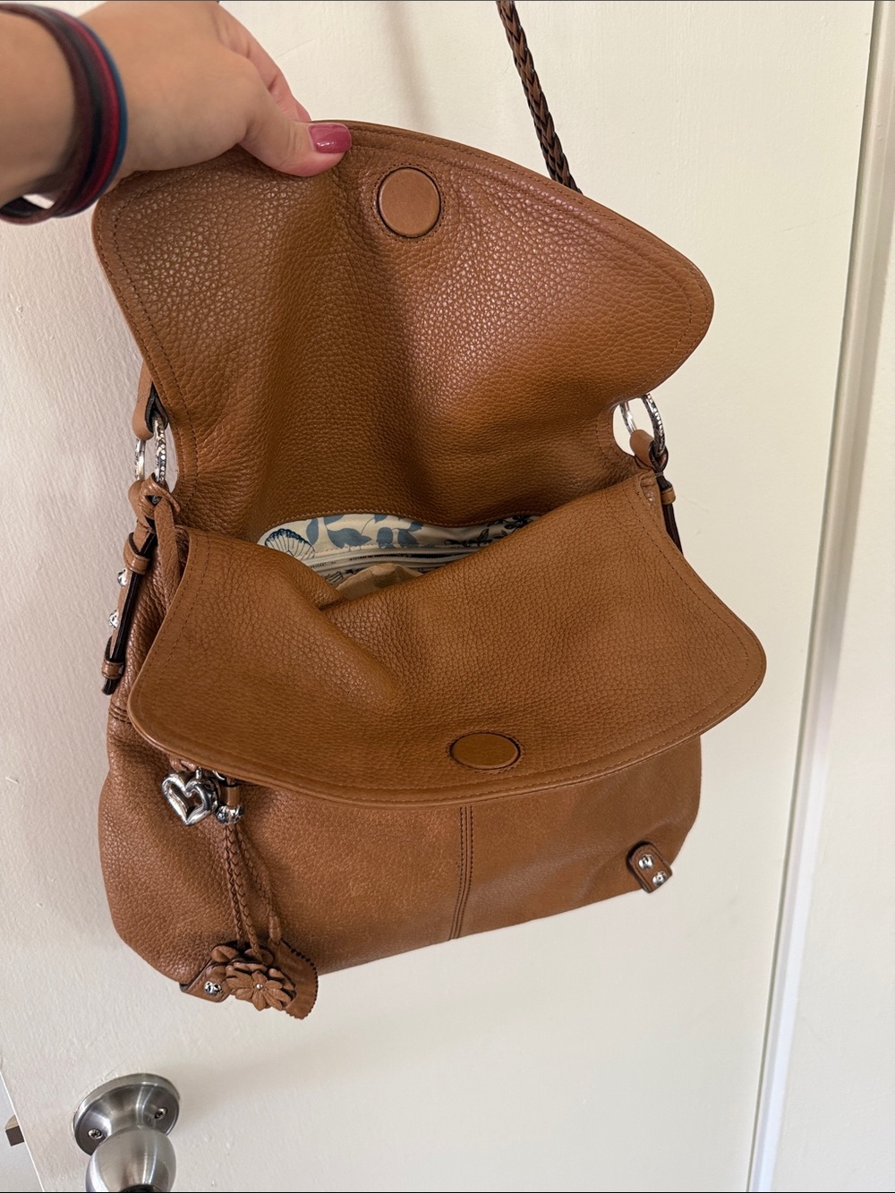Brighton Tan Pebbled Leather Shoulder Bag with Floral Tassel - Picture 13 of 17